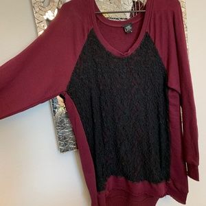 Torrid Plus 3x Maroon/Cranberry Black Lace Sweater